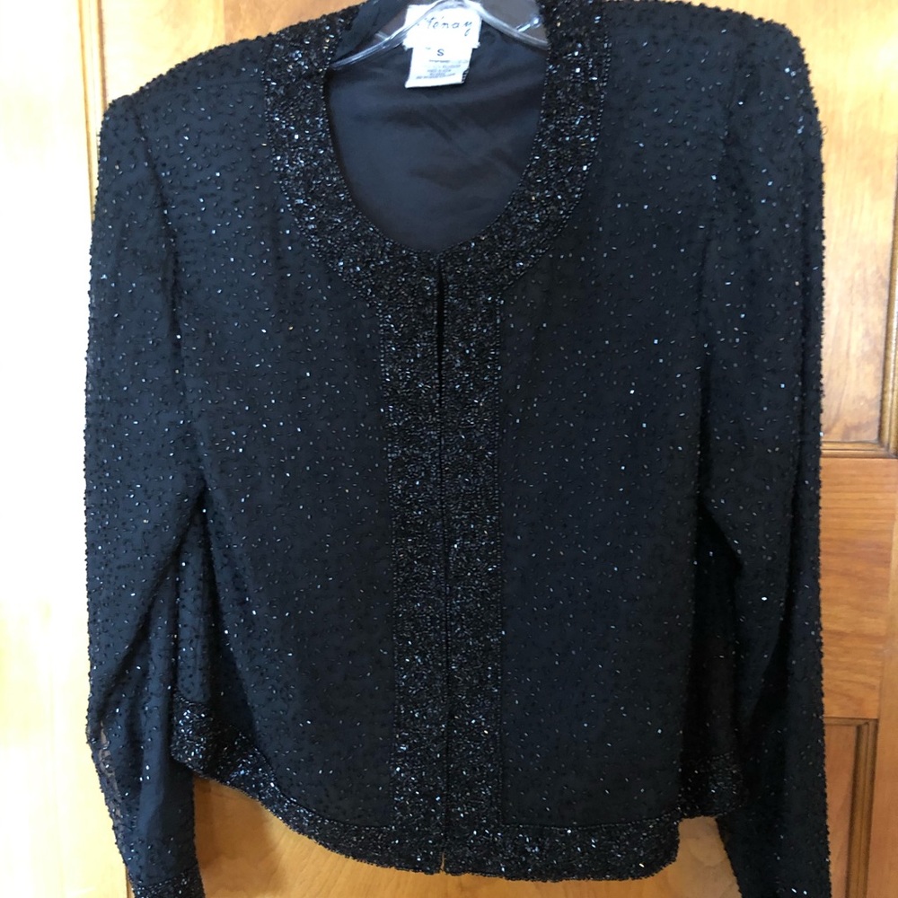 Vintage Sténay Black Sequin Long-sleeve Blouse